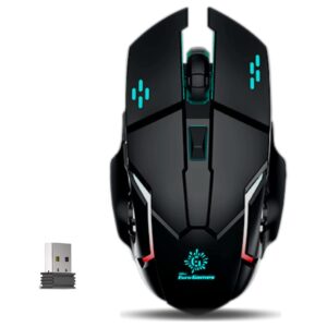 RPM Euro Games Wireless Gaming Mouse | Rechargeable 500 mAh Battery | DPI Upto 3200 | 6 Color RGB Lights | Rubber Coated Mice,  Black